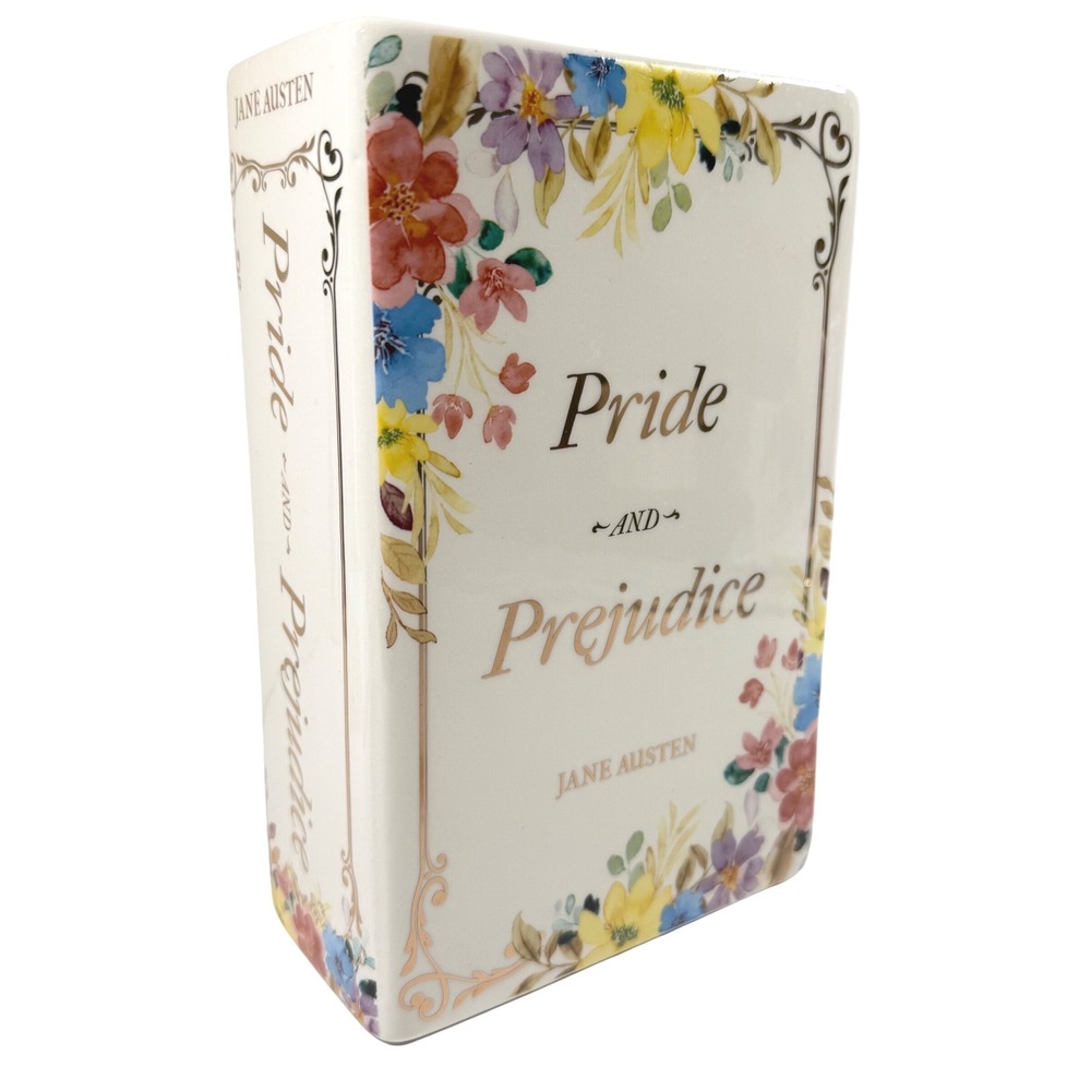OneDesign Home Pride & Prejudice Jane Austen Ceramic Book Vase Floral White NEW